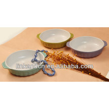 KC-04004china manufacture exported ceramic bowl with two handle,kids bowl